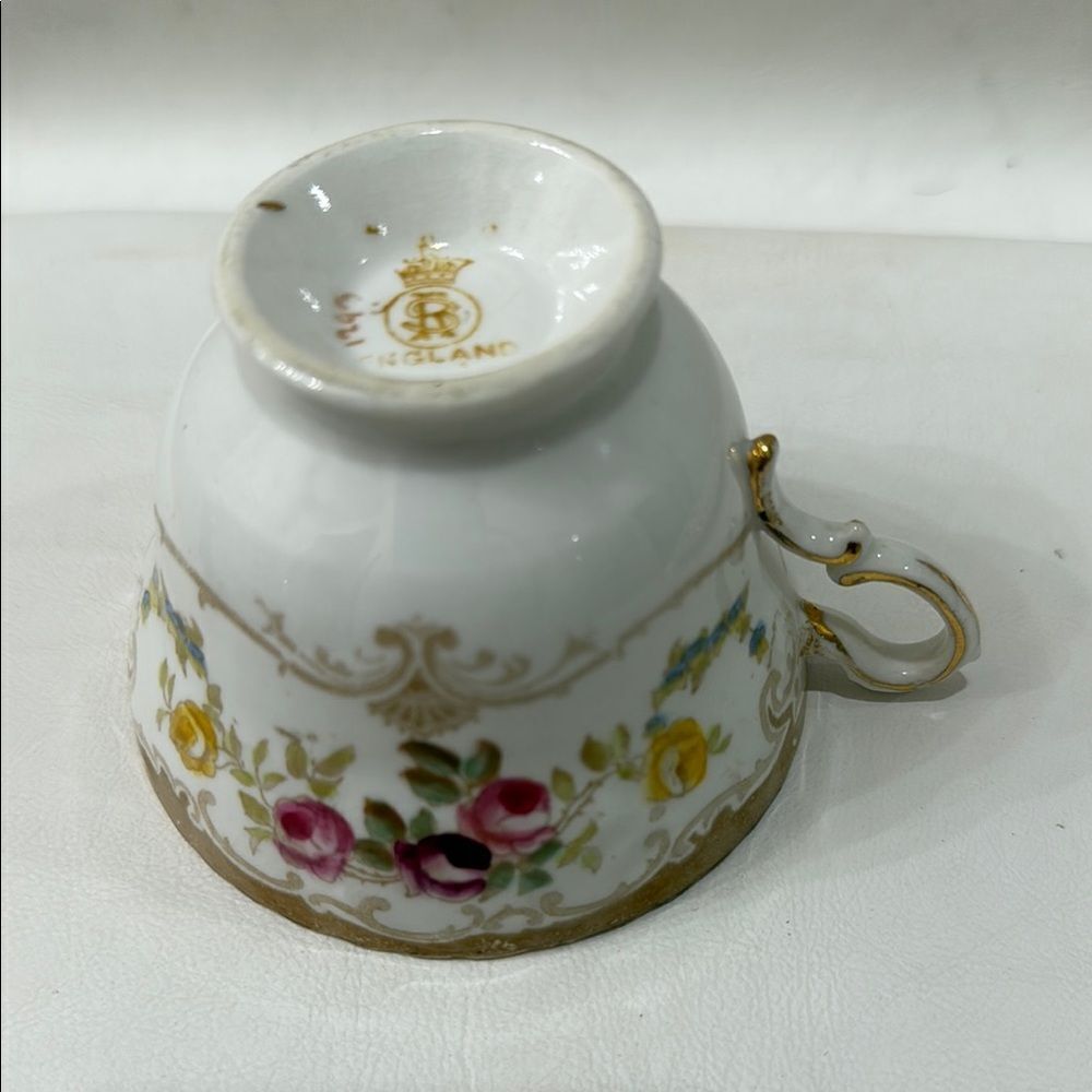 Langton England Elegant White Gold Pink 7 In Saucer 8 Oz Tea Cup 1793 Porcelain - Picture 6 of 12